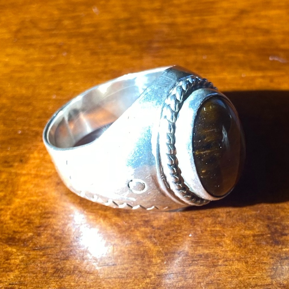 Mexico Silver Sterling Tiger Eye Size 14 Men’s Ring - Picture 7 of 9